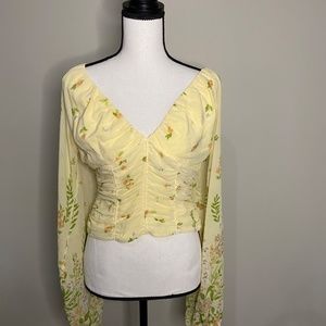 Free People Womens Yellow Floral Blouse Size M.